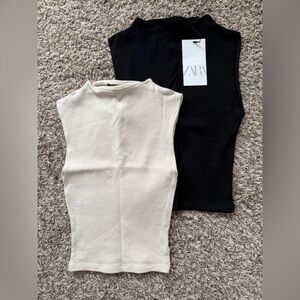 Zara Sleeveless Ribbed Tops Duo - Black & Cream